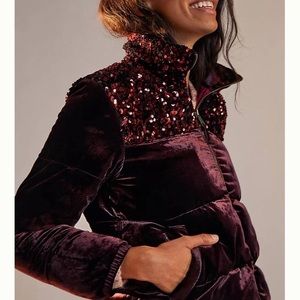 NWT Anthropologie Maeve Vera Sequined Velvet Puffer Jacket